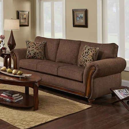 Traditional Sofa with Exposed Wood Arms